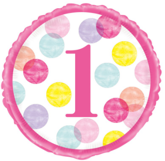 Mylar 18 po. Happy Birthday Pink Dots 1st Birthday